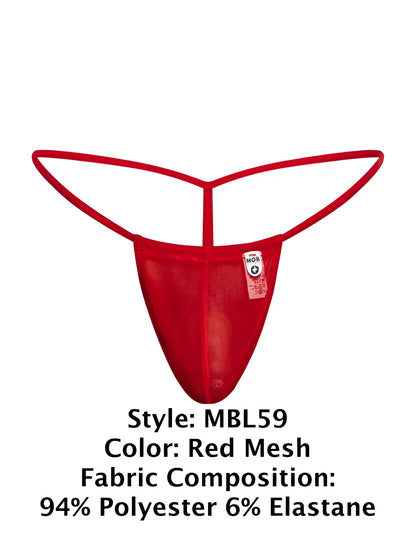 Red mesh male thong with sleek form-fitting design and thin elastic straps by MaleBasics MBL59 G-string
