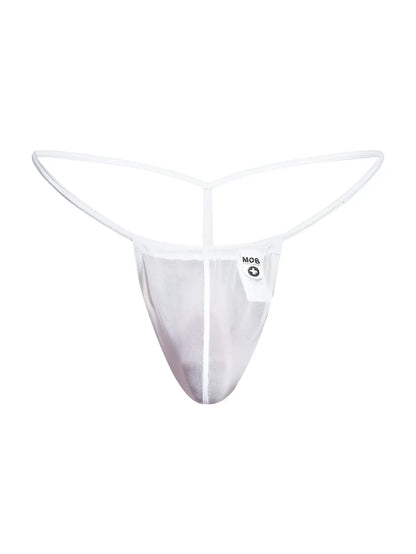 Malebasics mbl59 white mesh thong with thin supportive waistband and mob brand label on the side