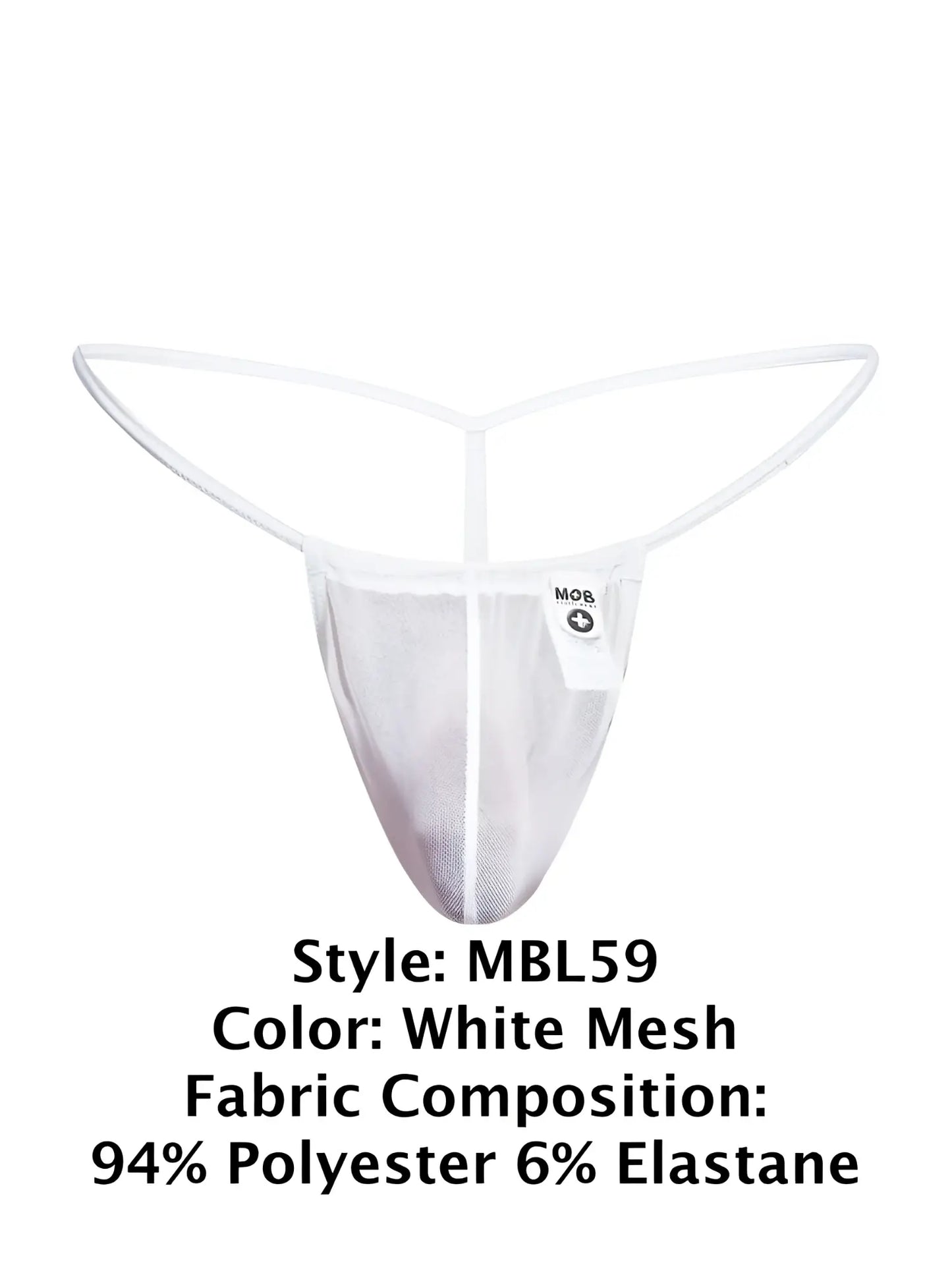 White mesh thong g-string by malebasics with y-shaped waistband and vertical seam made of 94 polyester 6 elastane