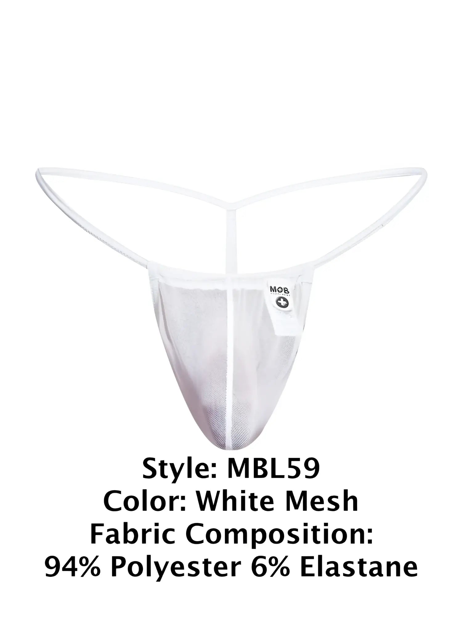 White mesh thong g-string by malebasics with y-shaped waistband and vertical seam made of 94 polyester 6 elastane