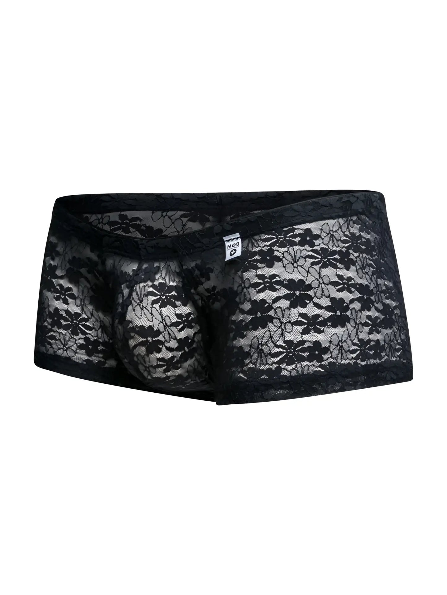 Malebasics mbl78 black lace trunks men’s underwear featuring sheer floral patterned lace design