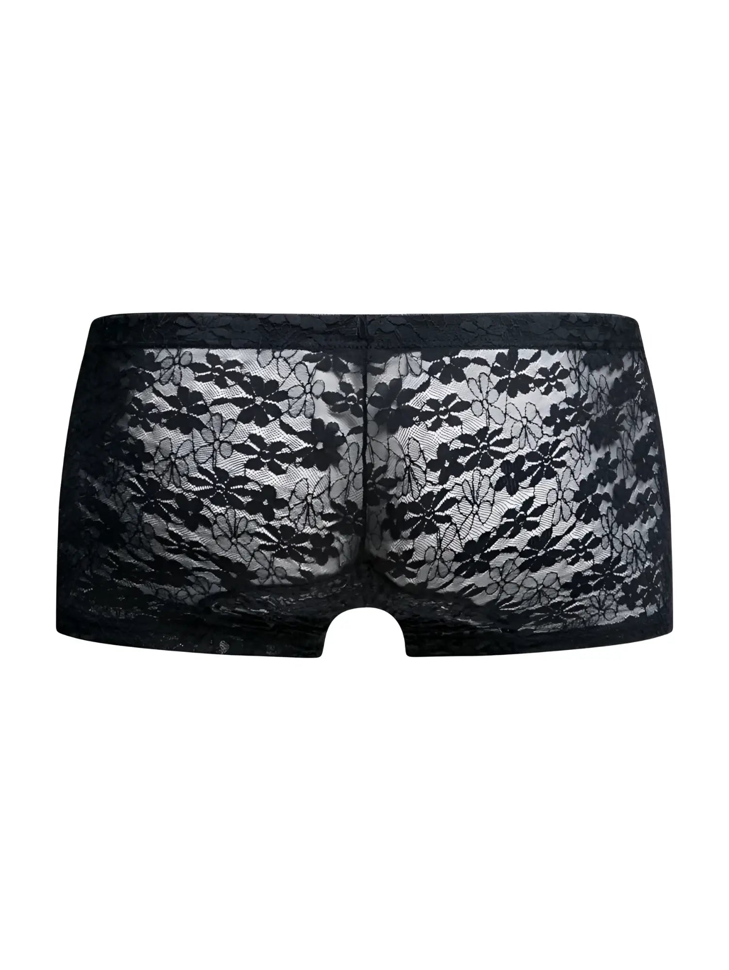 MaleBasics MBL78 black lace trunks featuring sheer floral lace with a delicate design for men