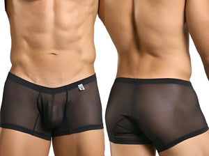 Malebasics mbl78 lace trunks black mesh sheer briefs with solid waistband and trim showing front side