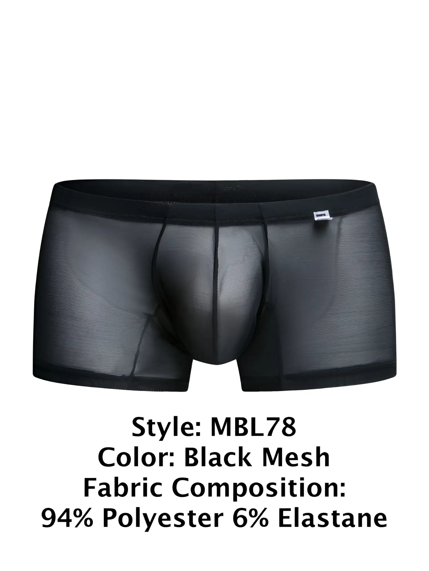 MaleBasics MBL78 lace trunks black mesh briefs with sleek form-fitting design and reinforced waistband