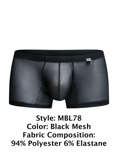 MaleBasics MBL78 lace trunks black mesh briefs with sleek form-fitting design and reinforced waistband
