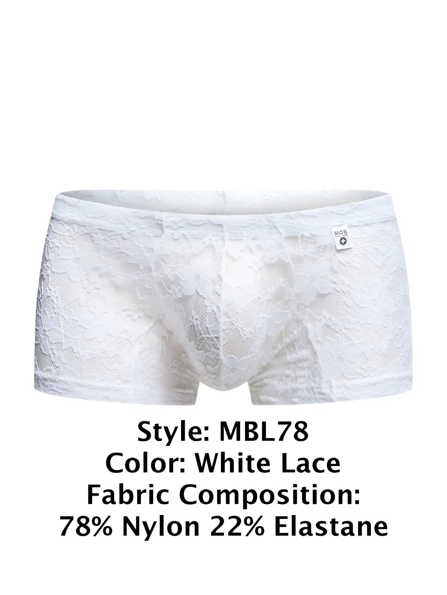 Malebasics mbl78 lace trunks in white lace feature delicate floral pattern made from 78 nylon and 22 elastane