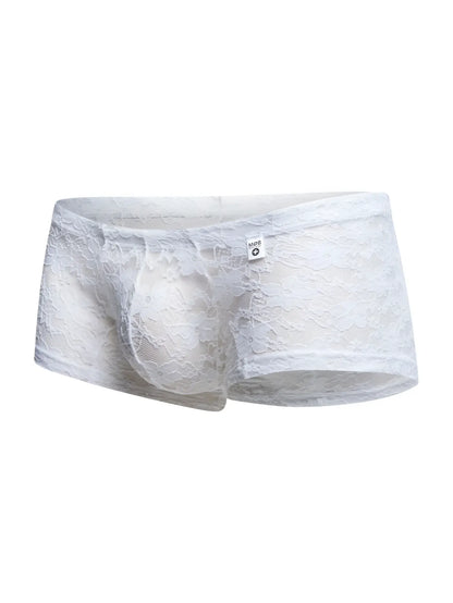 Malebasics mbl78 lace trunks white lace men’s underwear with delicate floral pattern and soft sheer fabric