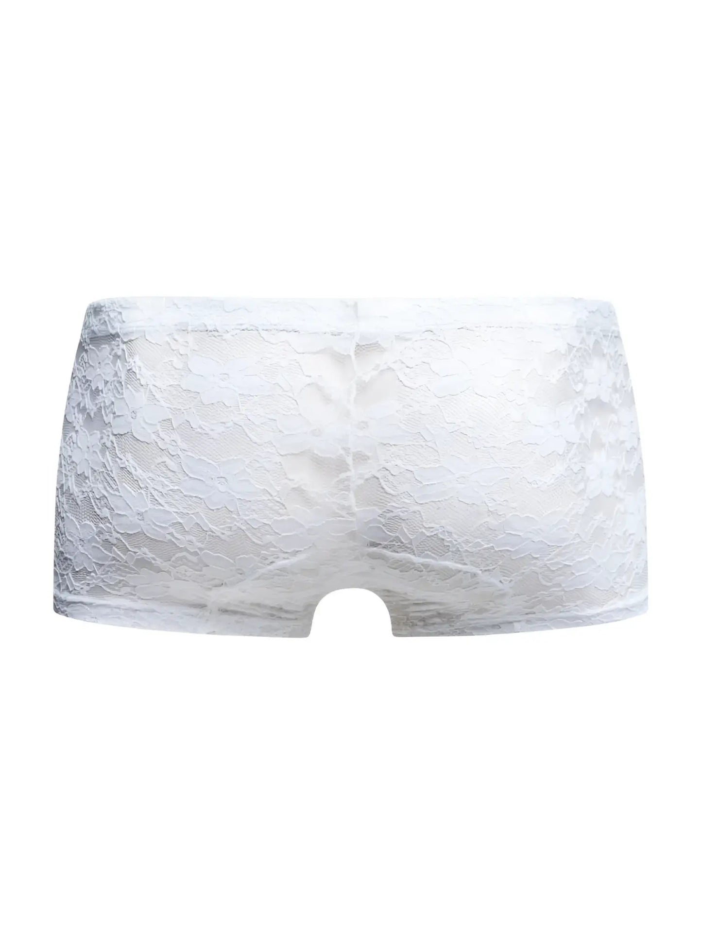 MaleBasics MBL78 lace trunks in white lace feature a delicate floral pattern and smooth seamless design