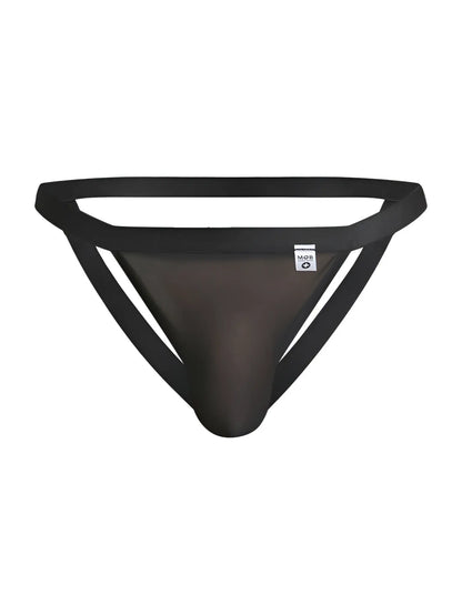 MaleBasics MBL82 sexy black mesh thong with solid waistband and side straps for men