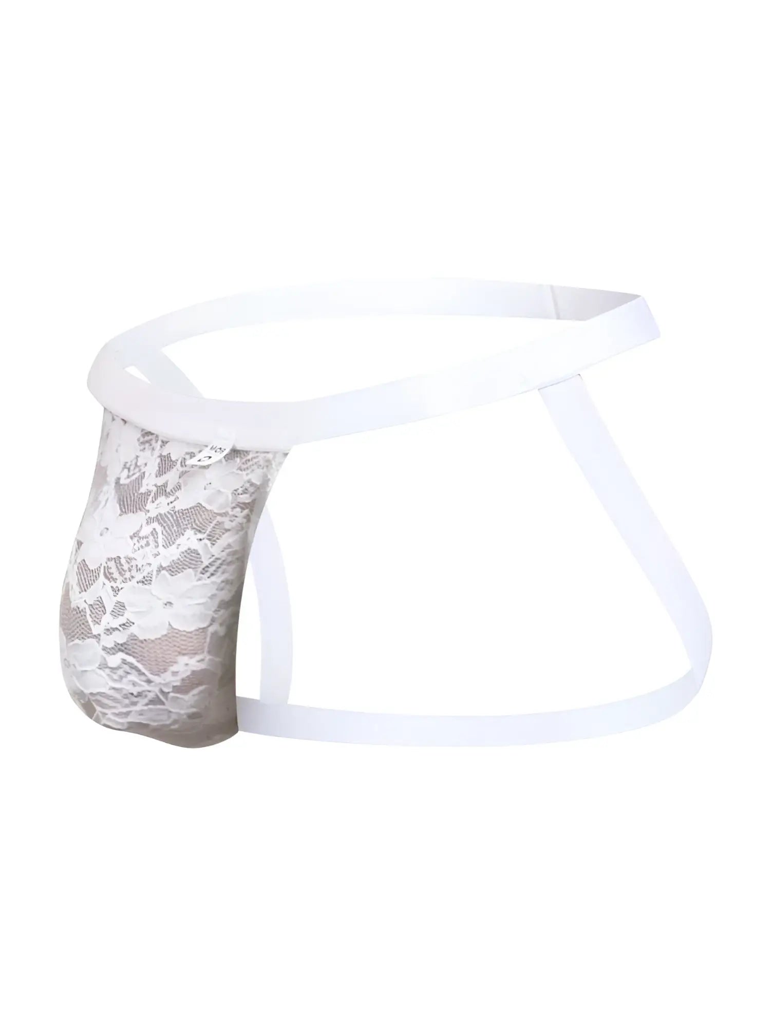 White malebasics mbl82 sexy jockstrap briefs with lace trim sheer patterned front and solid elastic waistband