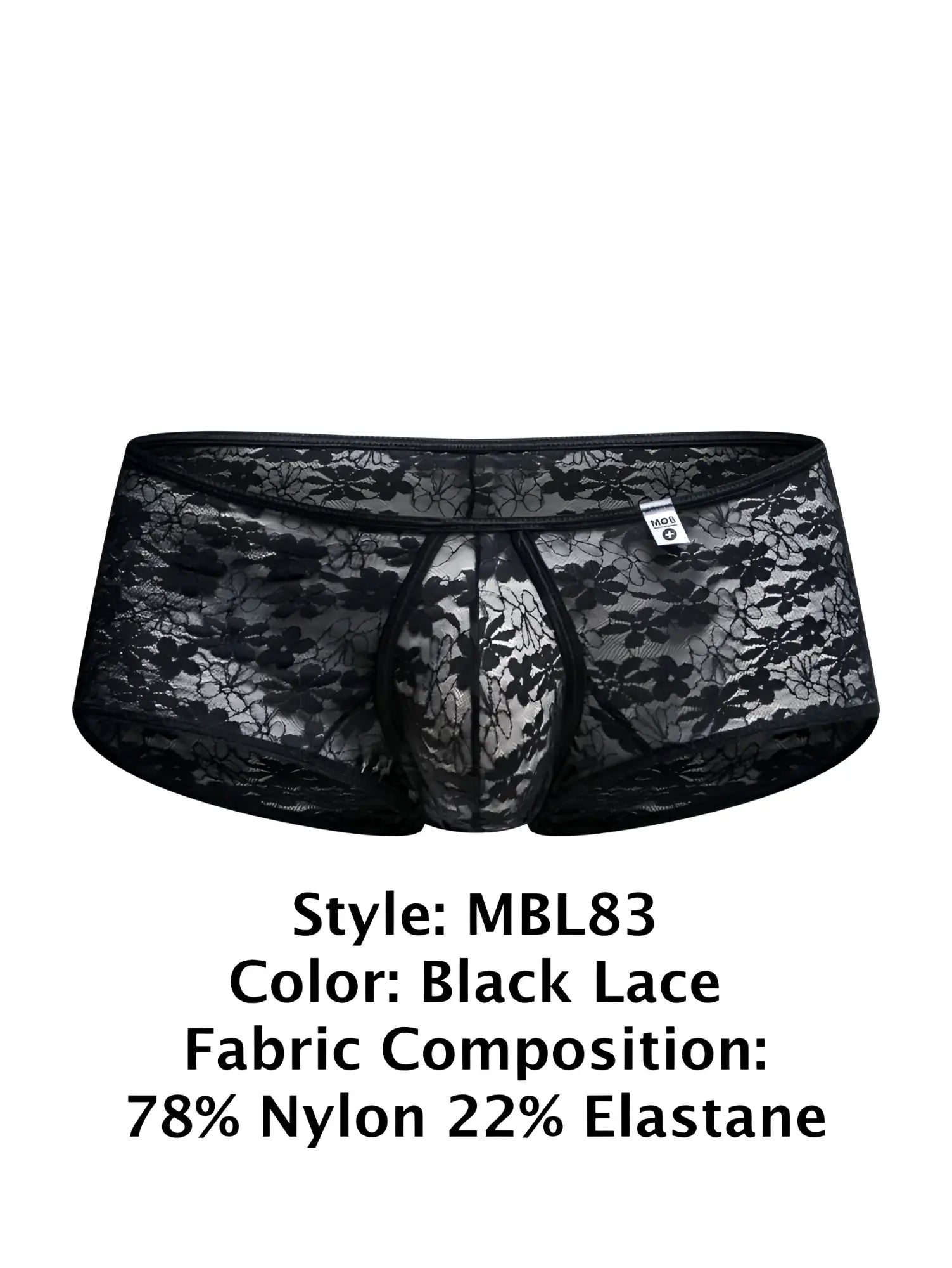 Black lace malebasics mbl83 loop cheeky trunks for men with floral pattern made of 78 nylon 22 elastane