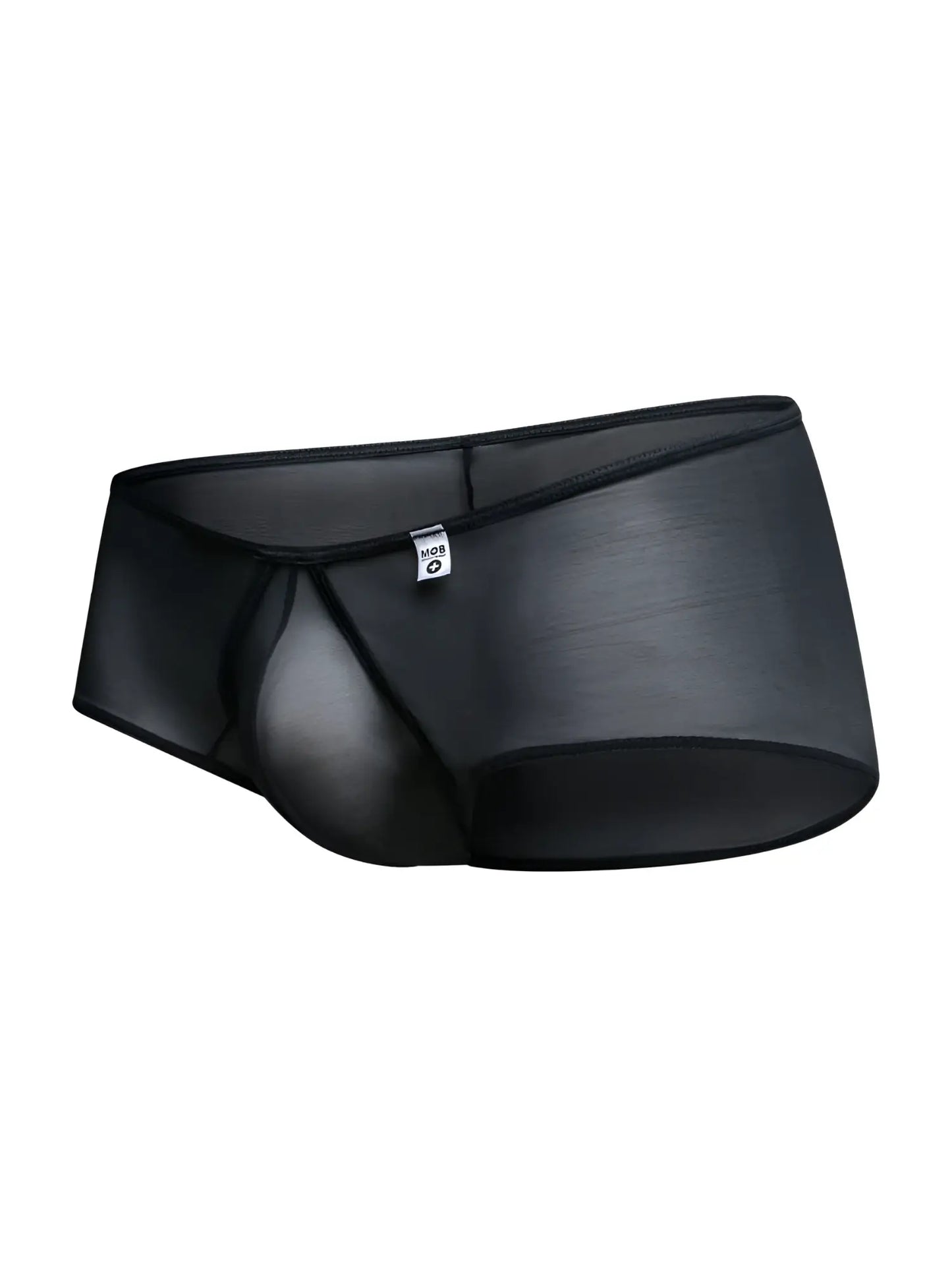 Malebasics mbl83 loop cheeky trunks black sheer mesh briefs with smooth glossy finish and reinforced elastic waistband