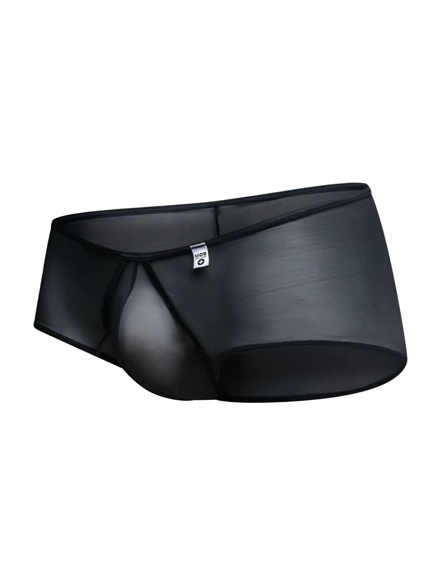Malebasics mbl83 loop cheeky trunks black sheer mesh briefs with smooth glossy finish and reinforced elastic waistband