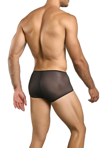 Malebasics mbl83 loop cheeky trunks black mesh briefs with smooth form fitting design shown from the back