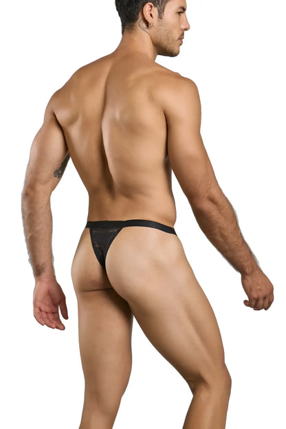 Malebasics mbl85 y sexy thongs black lace thong with solid black waistband for men