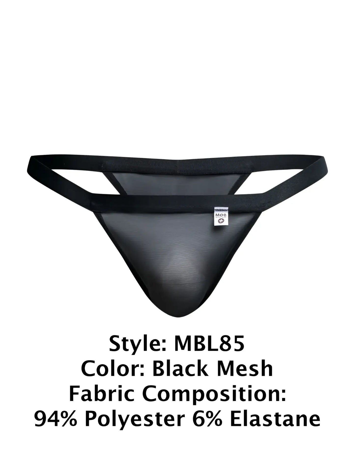 Malebasics mbl85 y sexy thongs black mesh thong with sleek form-fitting design and reinforced waistband front view
