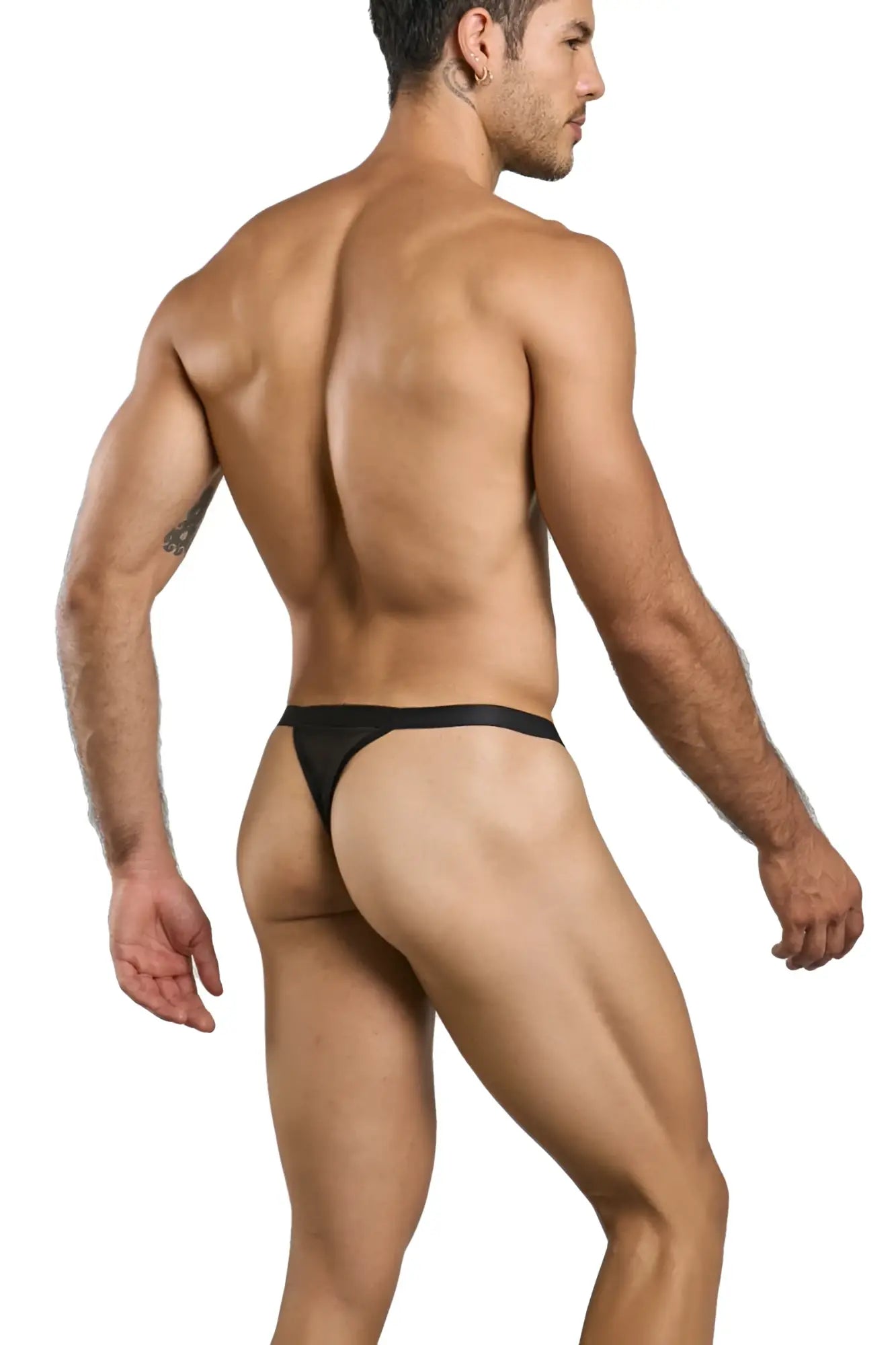 Black malebasics mbl85 y sexy thong with smooth form-fitting design in breathable mesh material visible from the back