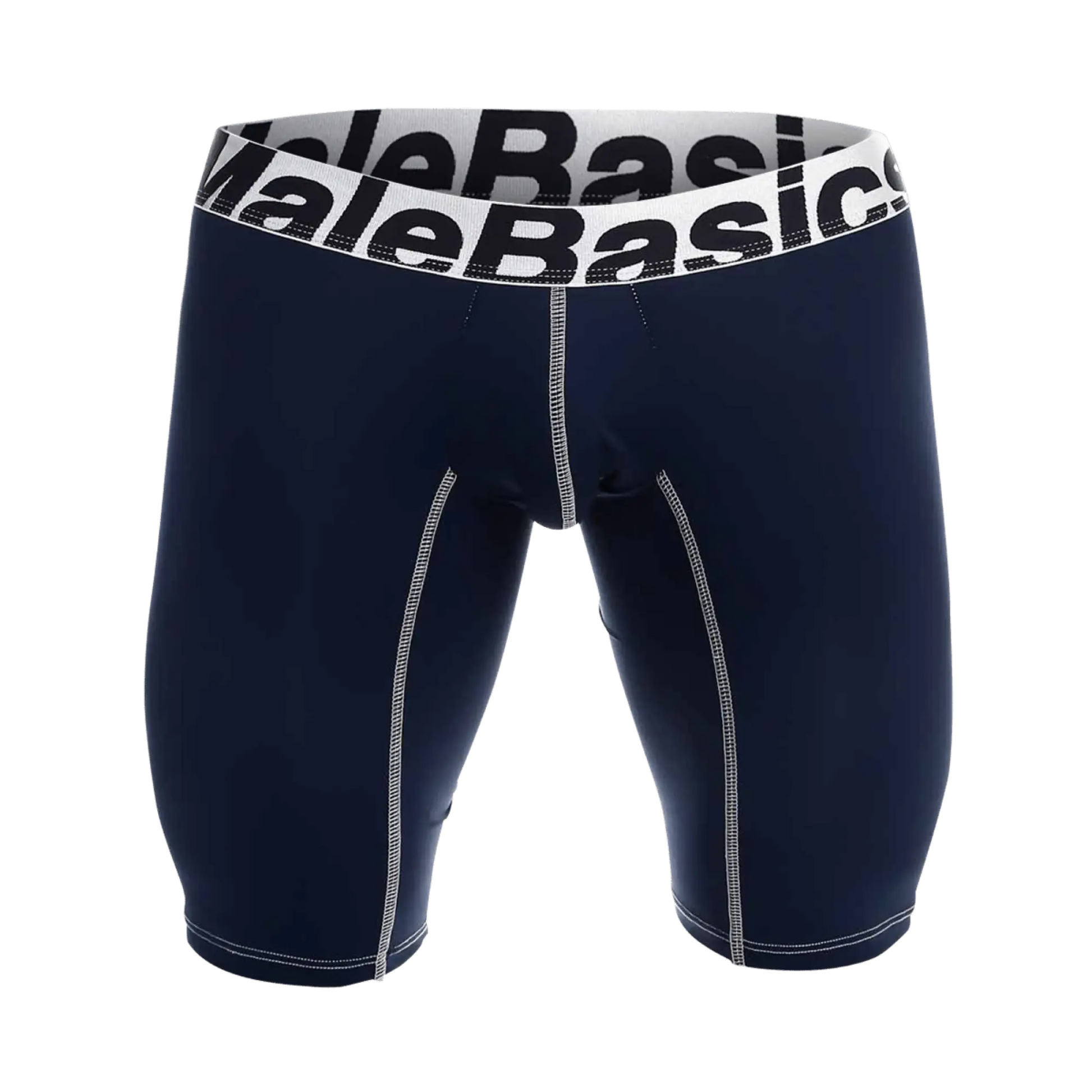 Male basics microfiber athletic boxer in navy blue with white elastic waistband and contrasting stitching