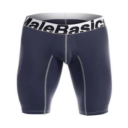 Male basics microfiber athletic boxer in navy blue with white elastic waistband and contrasting stitching