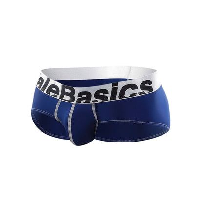 Blue maleBasics microfiber briefs with white waistband and black alebasics logo for comfortable everyday wear