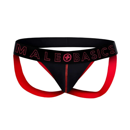 Black and red male basics neon jock briefs with bold contrasting design perfect for activewear and daily use