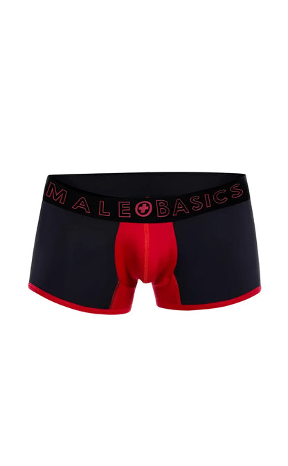 Malebasics neon trunk boxer briefs in black and red with bold contrast design for comfortable daily wear