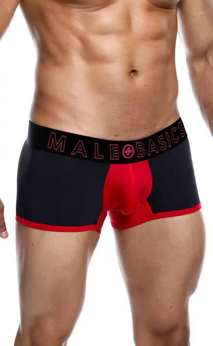 MaleBasics neon trunk black and red boxer briefs with bold contrasting design for comfortable everyday wear