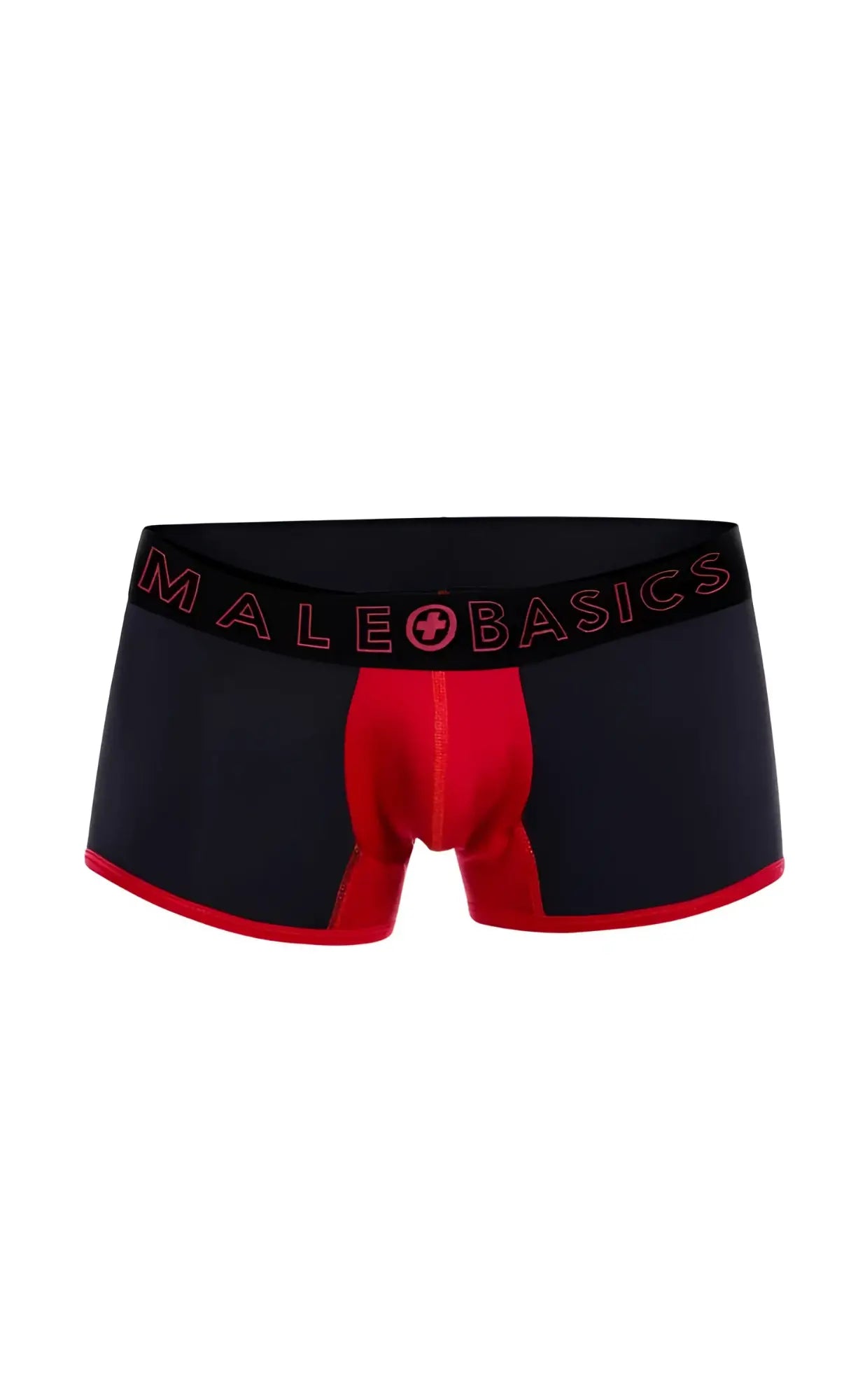 Black and red MaleBasics neon trunk boxer briefs with bold contrast design for comfortable everyday wear