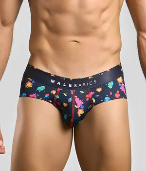 Malebasics new hipster brief black splash mens briefs with black base and colorful paint splatter pattern