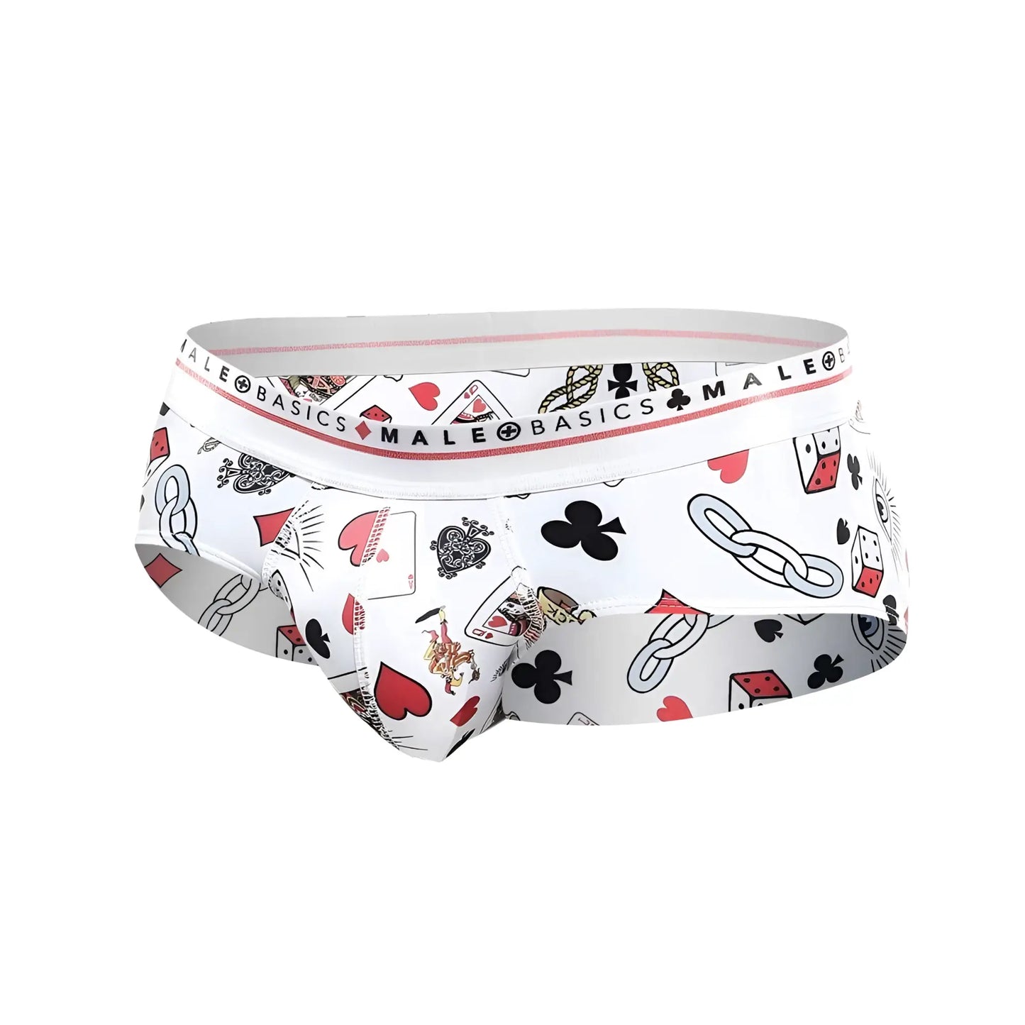 White men’s briefs by malebasics new hipster brief poker with black red and gray playing card symbols pattern