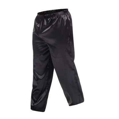 Black satin malebasics pants with elastic waistband offering a sleek and comfortable fit