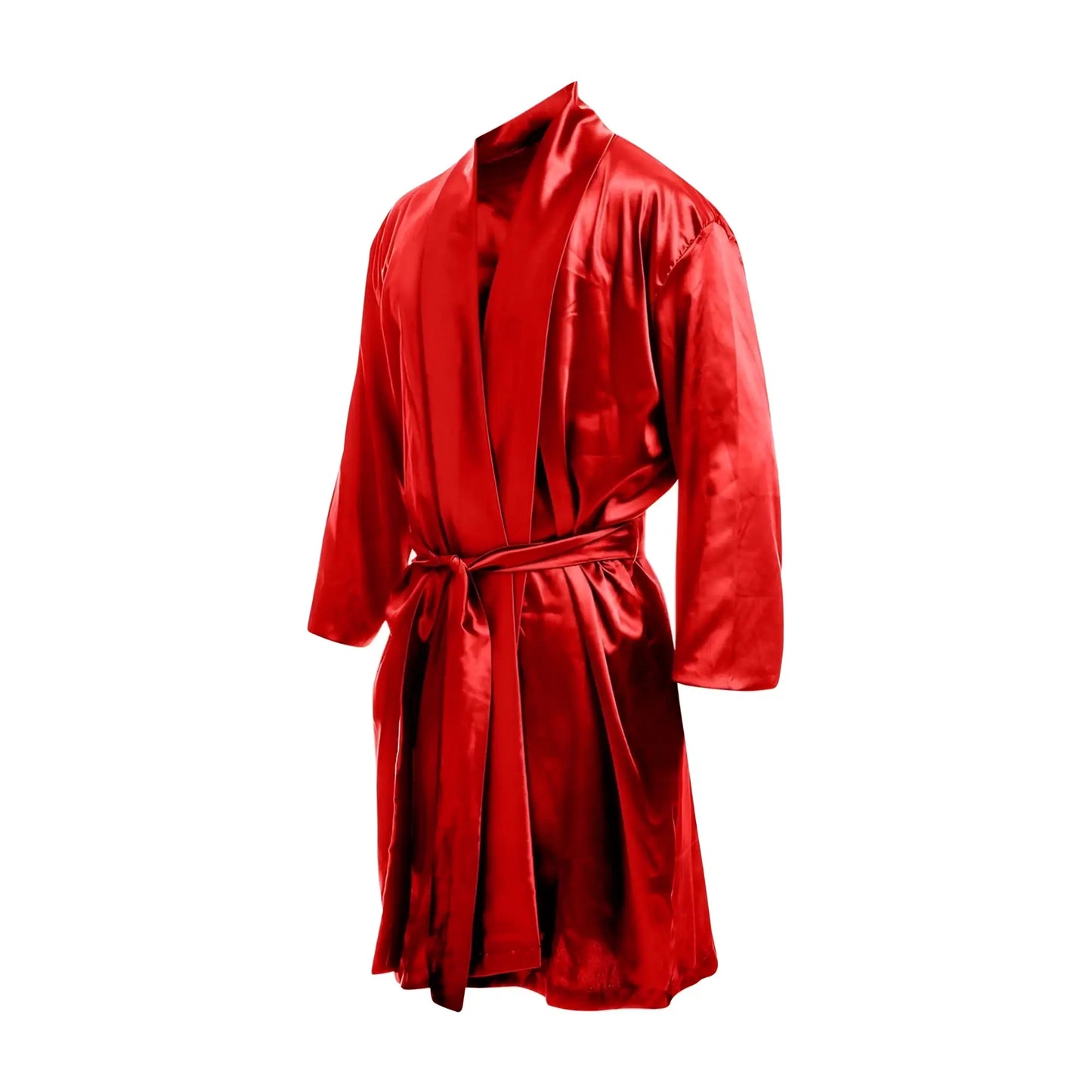 Malebasics robe satin vibrant red satin robe with matching belt long sleeves and classic wrap design