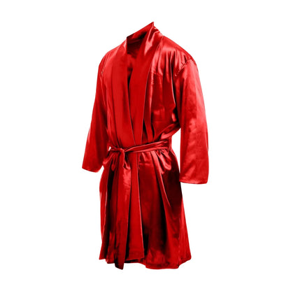 Malebasics robe satin vibrant red satin robe with matching belt long sleeves and classic wrap design