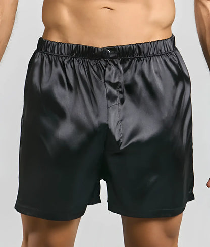 Black satin boxer shorts malebasics shorts satin with smooth glossy finish and elastic waistband
