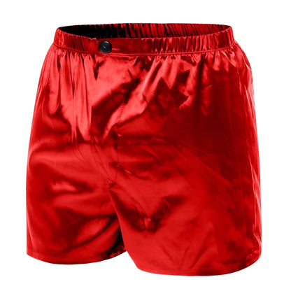 Red satin boxer shorts Malebasics shorts satin with a black button at the waistband for comfortable wear