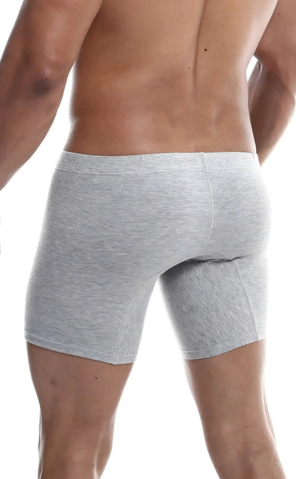 Malebasics silver plus gray heathered snug fit men’s boxer briefs with elastic waistband in a 3 pack