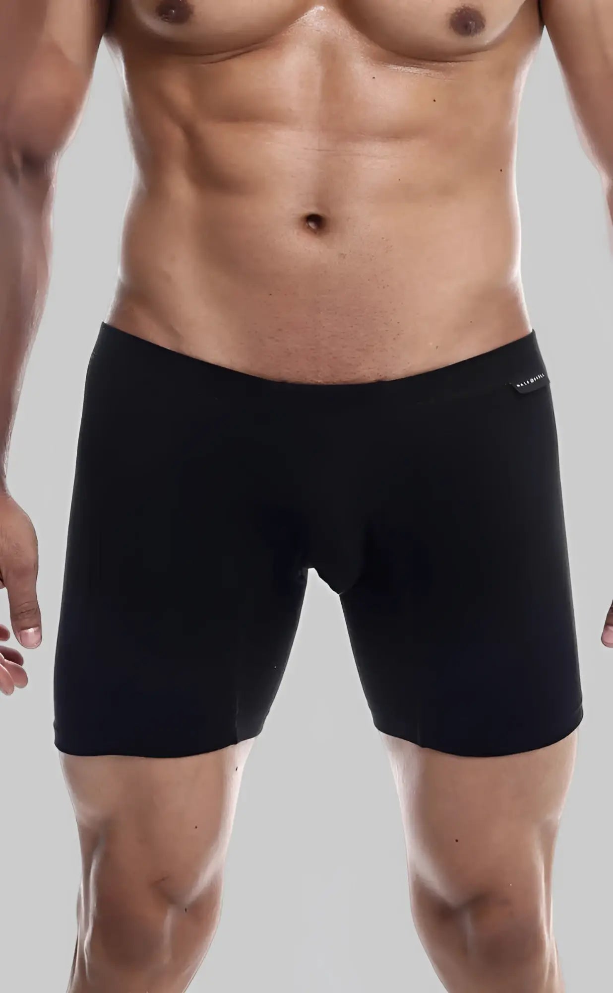 Malebasics silver boxer brief in black with smooth form-fitting fabric and subtle logo on the waistband