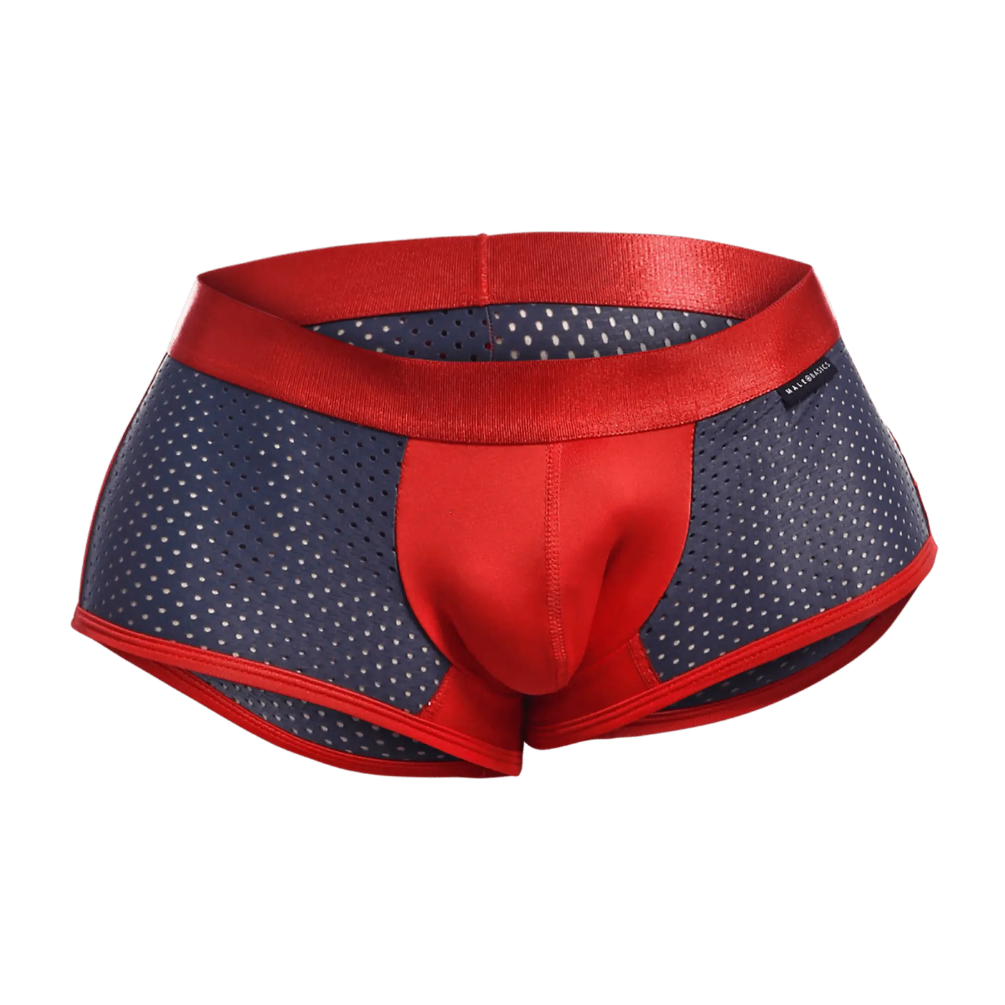 Malebasics spot new sexier trunk pink athletic briefs in red and navy perforated fabric with satin red waistband