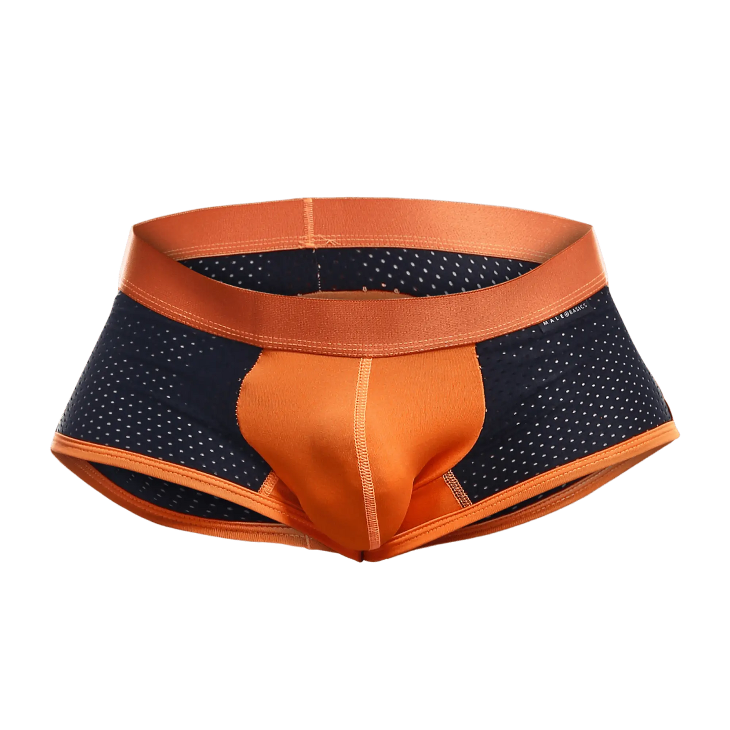 Malebasics spot new sexier trunk pink orange and navy blue athletic briefs with perforated sides and orange waistband