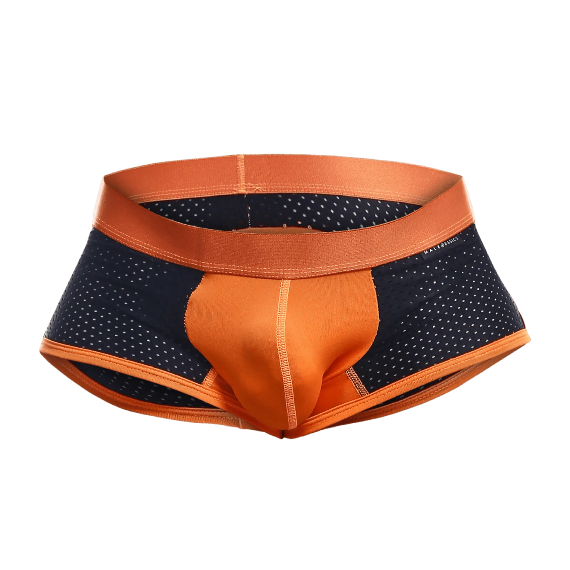 Malebasics spot new sexier trunk pink orange and navy blue athletic briefs with perforated sides and orange waistband