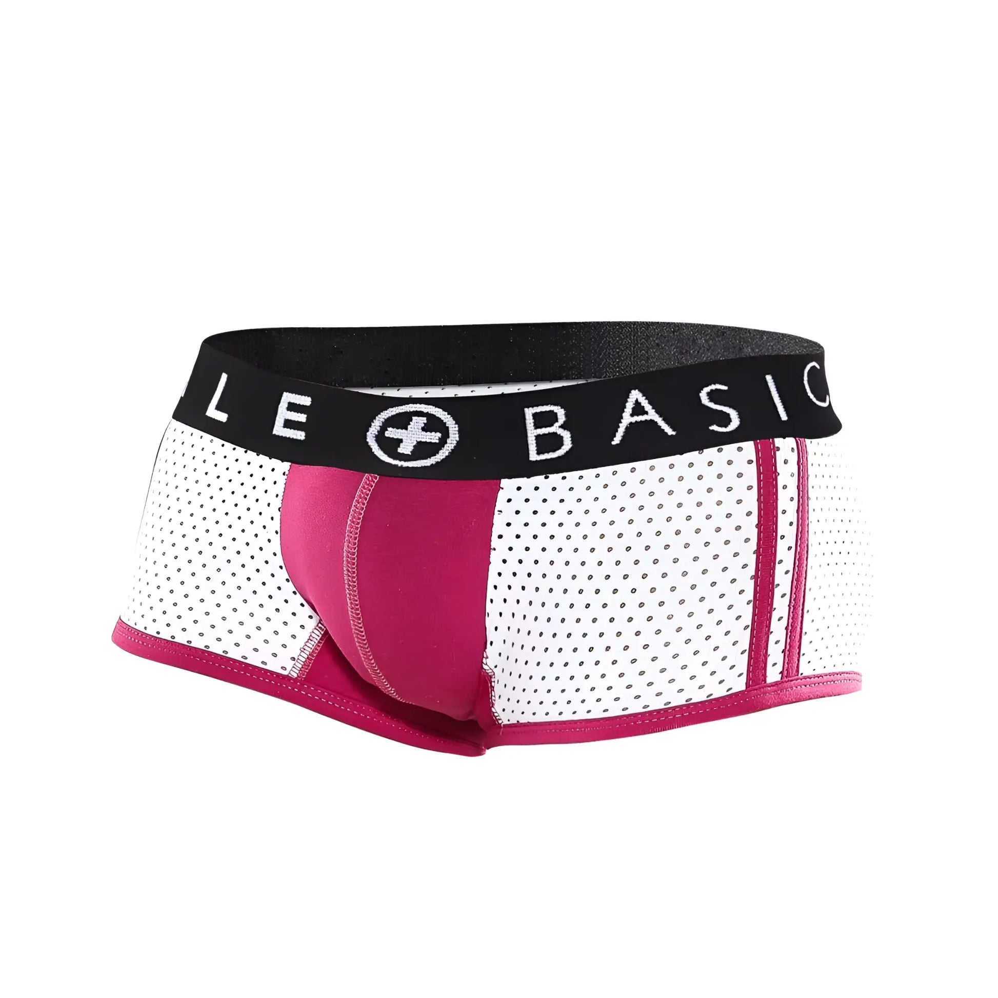Malebasics spot new sexier trunk pink white and fuchsia mesh briefs with black waistband and le basic logo