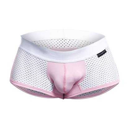 Malebasics spot new sexier trunk pink perforated mesh briefs with a solid pink front panel