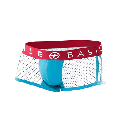 Malebasics spot new sexier trunk turquoise white and turquoise mesh briefs with red waistband and le plus basic logo