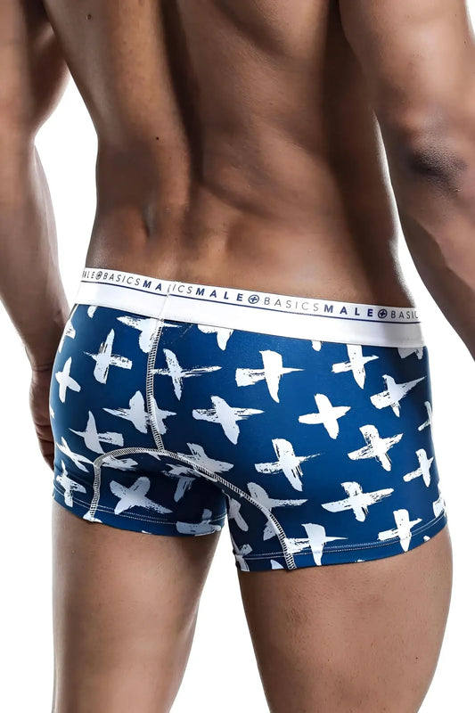 Malebasics trunk hipster santorini blue and white brushstroke patterned men’s boxer briefs for everyday comfort