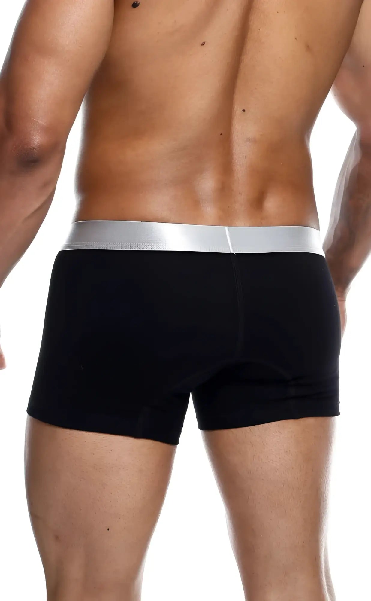 Black malebasics trunk pima briefs with a shiny silver waistband made from soft pima cotton for everyday comfort