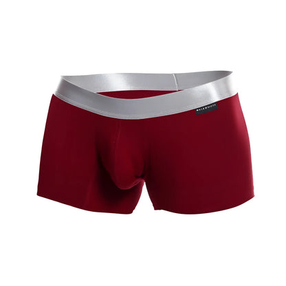 Red men’s boxer briefs with a silver waistband made of pima cotton by male basics for comfortable everyday wear