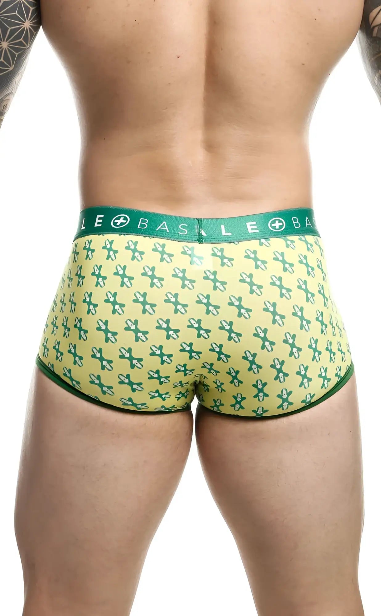 Malebasics trunk sexy pouch lime green and teal men’s briefs with a repeating geometric pattern for comfortable wear