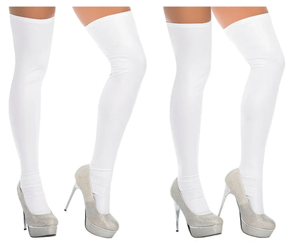 White thigh high stockings by mapale 1017 with a smooth glossy finish perfect for elegant wear