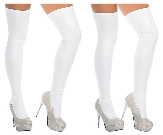 White thigh high stockings by mapale 1017 with a smooth glossy finish perfect for elegant wear