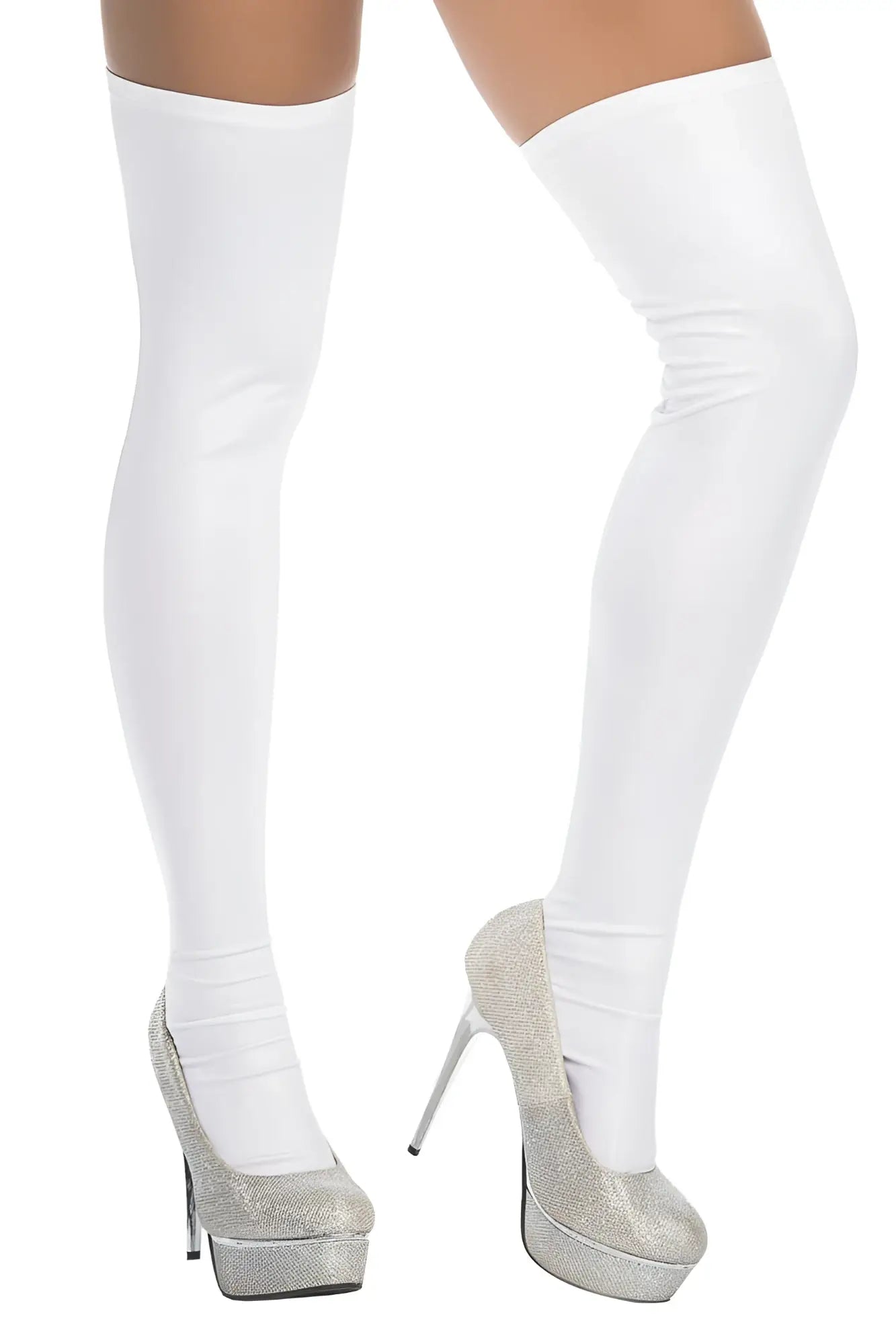 White thigh high stockings from mapale 1017 with a smooth glossy finish perfect for elegant wear